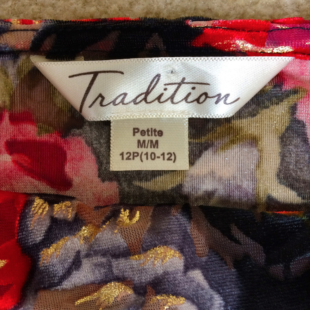 Tradition Semi Sheer Black Velvet Floral Blouse PM - Picture 8 of 8